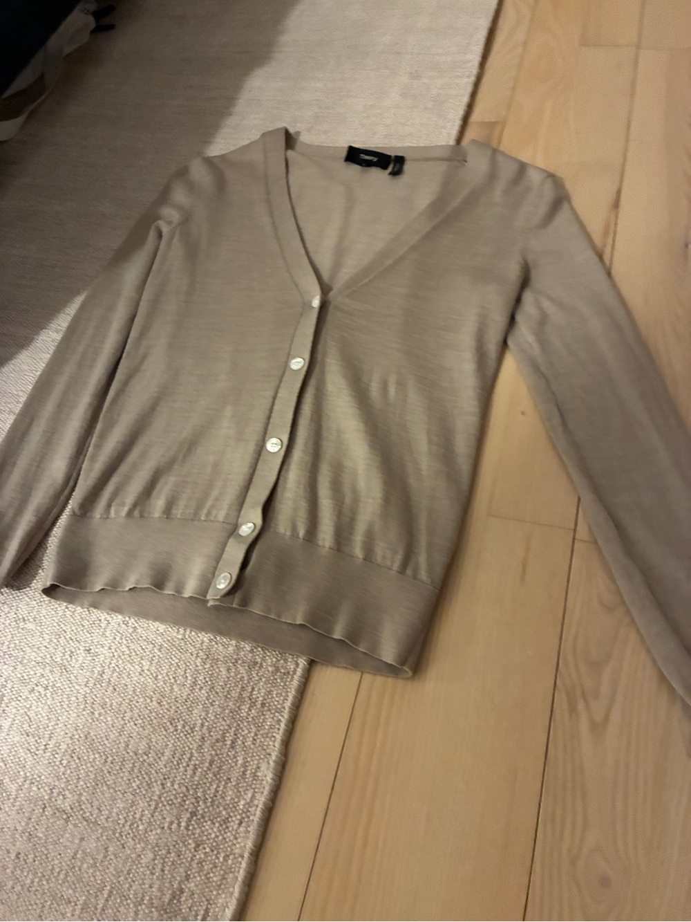 Theory Women's Light Beige V-Neck Button Cardigan